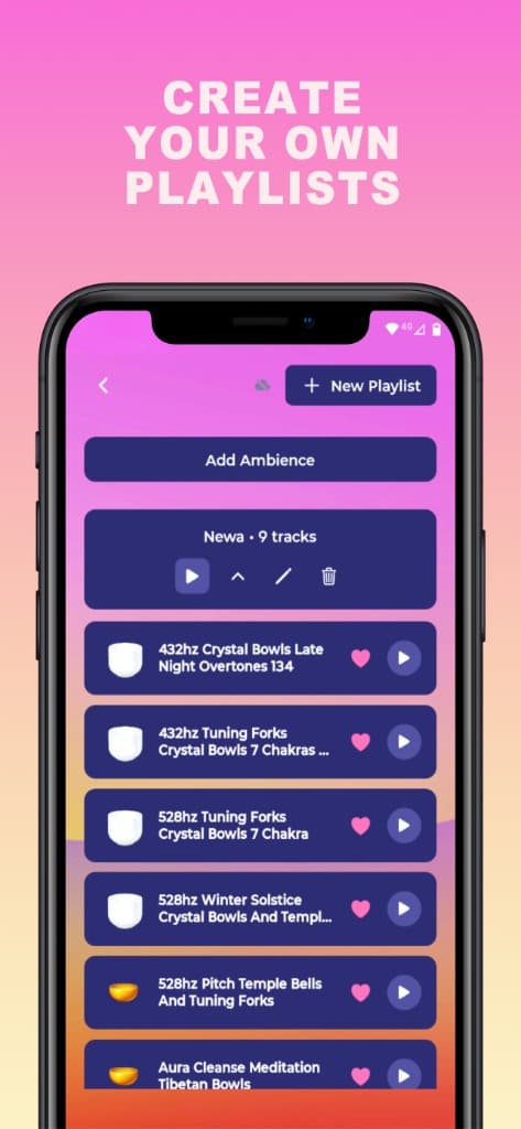 Create custom playlists in the Chakratones healing sounds app — extended sound healing and favourite tracks